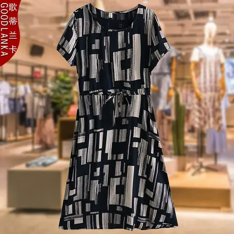 中老年妈妈装夏季短袖连衣裙2022新款中年女士大码花色过膝长裙子商品大图