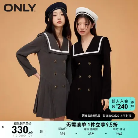 【海军风】ONLY奥莱夏季收腰显瘦减龄百褶连衣裙女图片