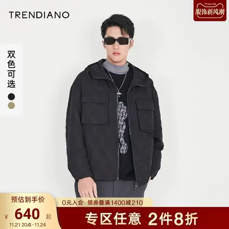 TRENDIANO官方秋冬季新款棉服多口袋连帽短款棉衣外套男潮牌商品大图