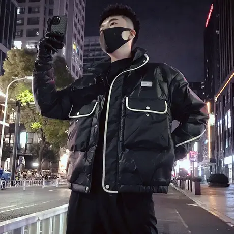 潮牌撞色大口袋工装棉服冬季痞帅冬装潮袄子2022新款男装上衣棉衣图片