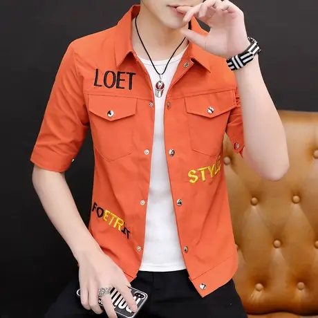 夏季短袖衬衫男韩版工装薄款夹克半衬衣学生修身外穿开衫秋装衣服商品大图