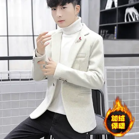 冬季男士加绒加厚西装外套ins帅气个性仿水貂绒保暖韩版休闲西服商品大图