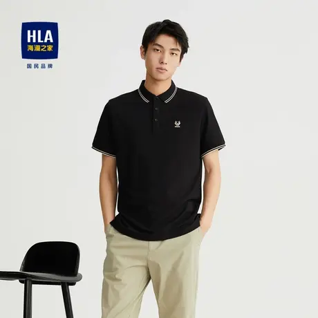 HLA/海澜之家2023热卖拉架珠地短袖POLO衫撞色鹿头绣花短袖男商品大图