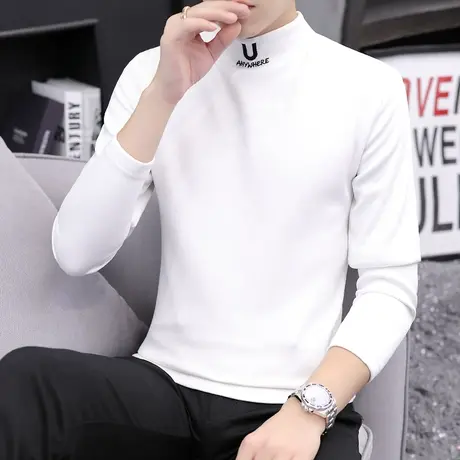 高领卫衣男士潮ins春秋季2025韩版宽松潮流百搭圆领长袖t恤上衣服商品大图
