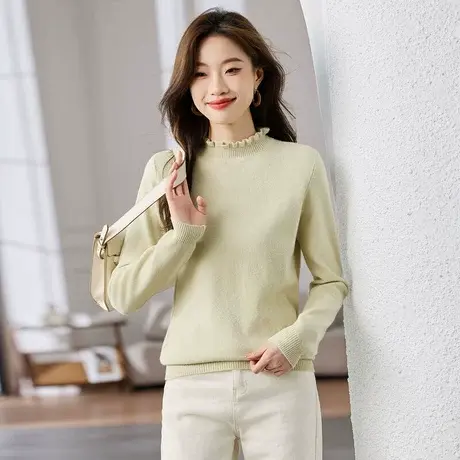 时尚气质毛衣2023年秋季新款女装半高领百搭温柔长袖纯色内搭图片