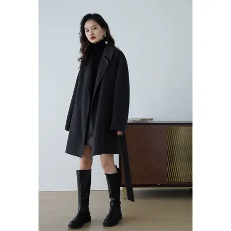 嘉茱莉秋冬新款绵羊毛大衣外套女中长款毛呢外套小个子大衣无扣图片