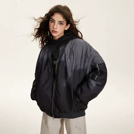 设计感拼色美式棒球服棉服女加厚冬季外套复古潮牌宽松小个子棉衣图片