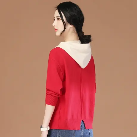 韩潮袭人假两件撞色连帽针织开衫女2024春季新款显瘦毛衣外套薄款图片