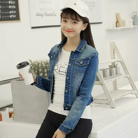 牛仔外套女短款修身韩版潮百搭学生长袖春秋牛仔服上衣弹力2032图片