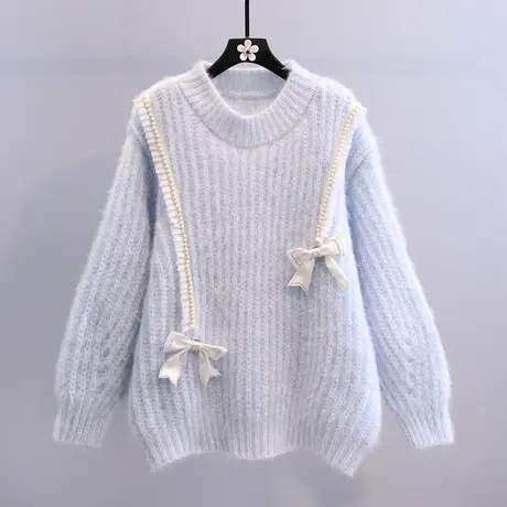 钉珠镶钻蝴蝶结设计感毛衣女冬季2023年新款日系慵懒风宽松针织衫图片