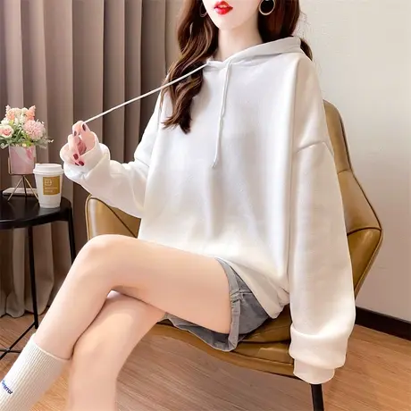 开学季纯色连帽卫衣女春秋2023年新款韩版潮ins上衣oversize外套图片