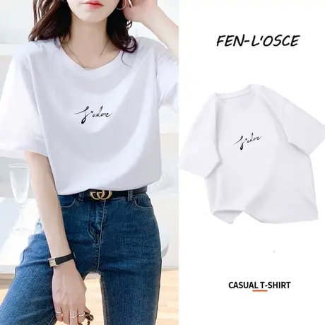 纯棉短袖t恤女2023年夏季新款字母印花体恤宽松大码圆领上衣ins潮商品大图