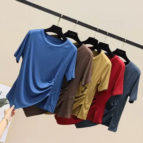 开叉t恤女设计感小众不规则上衣夏季新款半袖体恤修身打底衫短袖商品大图