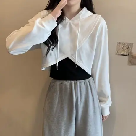 小个子短款辣妹卫衣背心两件套女早秋季韩版宽松百搭薄款上衣服潮商品大图