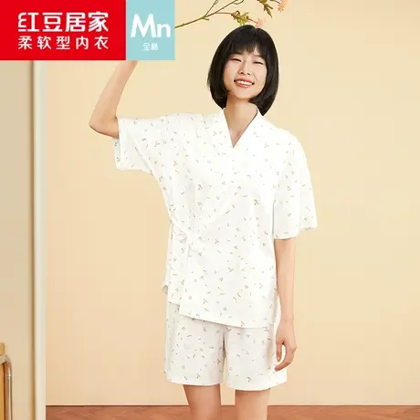 红豆居家睡衣女2023年新款短袖短裤棉质和服薄款夏季家居服套装商品大图