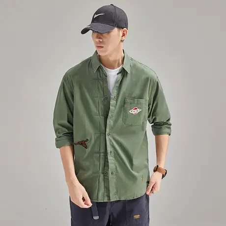 Modi Nick/摩帝尼克潮牌刺绣工艺男士衬衫重磅水洗宽松休闲男衬衣图片