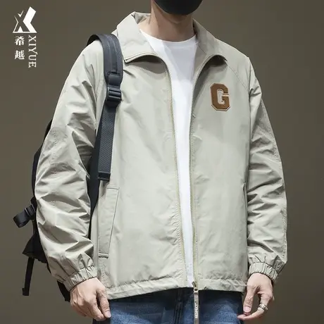 希越卡其色搭配外套男2024春季新款工装夹克男士宽松大码运动衣服商品大图