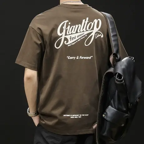 美式短袖t恤男士半袖潮牌胖子大码2024新款男装纯棉重磅体恤夏季商品大图