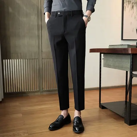 西裤男高级感垂感商务春季修身裤子2023新款弹力百搭黑色休闲长裤商品大图