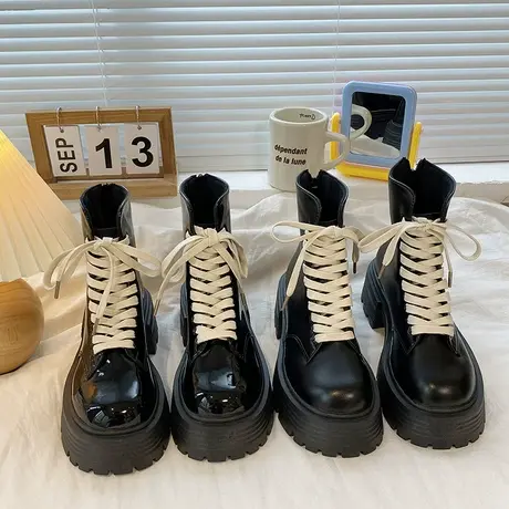 厚底马丁靴女秋冬小个子英伦风潮ins2022年新款网红爆款加绒短靴图片