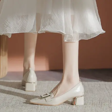 2024年春夏季新款尖头职业高跟鞋女粗跟性感百搭浅口中跟工作单鞋图片