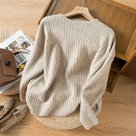 享永子套头毛衣女文艺复古纯色宽松显瘦打底针织衫女秋冬2024新款图片
