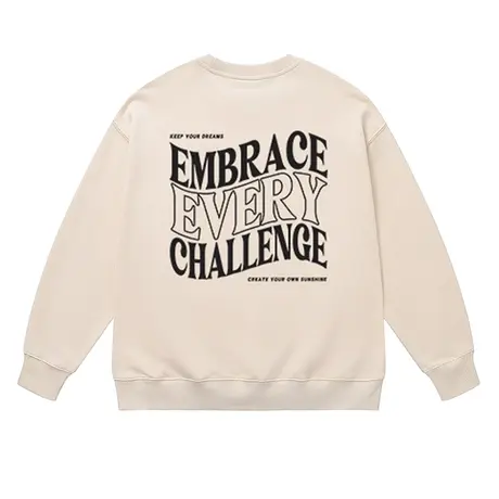 原创设计感小众字母潮牌加绒卫衣男女美式复古运动米白色圆领上衣图片