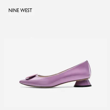 Nine West/玖熙多巴胺方圆几何单鞋2024年春季新款紫色圆鼓跟女鞋商品大图