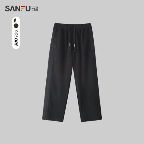 三福2023冬男士侧边拼接休闲裤 宽松奥呢绒橡筋长裤男479614商品大图