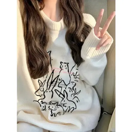 vintage韩系圆领针织毛衣女大码冬季保暖内搭ins高级感长袖上衣潮图片