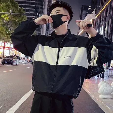 重磅美式复古拼色棒球服外套男上衣2023春秋季潮牌休闲飞行员夹克商品大图