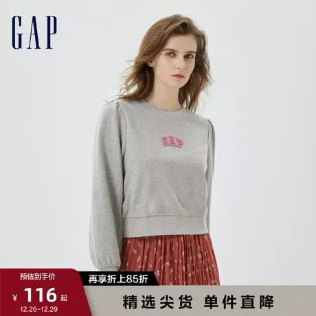 Gap女装秋季款LOGO泡泡袖法式圈织软卫衣洋气休闲圆领上衣590996图片