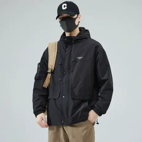 男士外套宽松防风秋冬外套户外夹克百搭潮牌外套大码连帽休闲男装图片