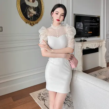 高级感生日party聚会小礼服新款轻奢名媛网纱镂空气质修身连衣裙商品大图