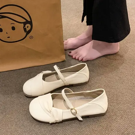 鞋子软底玛丽珍女款小皮鞋春2024法式凉鞋复古平底鞋晚风温柔单鞋商品大图