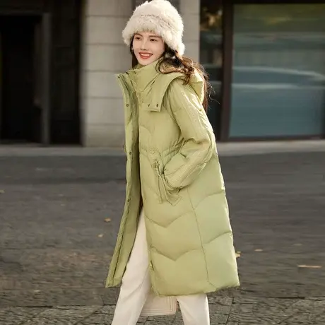 时尚羽绒服2023冬季新款百搭拼接温柔高级韩版连帽中长款外套图片
