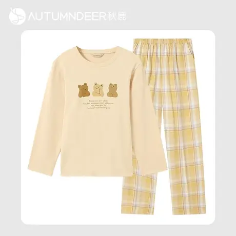 秋鹿纯棉睡衣女春秋款长袖长裤女士家居服套装柔软亲肤棉可爱印花图片