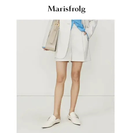 【美利奴羊毛】玛丝菲尔春季新款米白色休闲西装短裤女图片