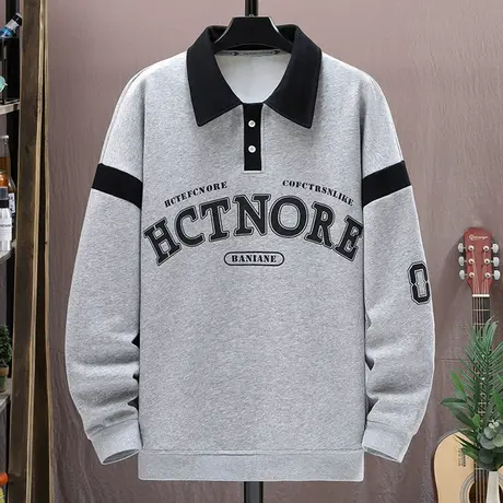 长袖polo衫男春秋款字母印花卫衣男潮牌t恤青少年帅气翻领打底衫T商品大图