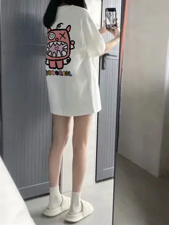 重磅纯棉白色短袖t恤女ins潮夏季宽松小众设计感港味chic半袖上衣商品大图