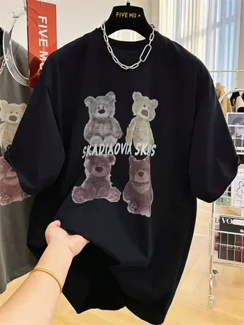 2024新款高级感纯棉欧货宽松大版卡通印花短袖T恤女春夏半袖上衣商品大图