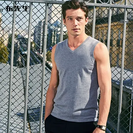 MrBu布先生长袖T恤羊毛衫V领纯羊毛无袖背心羊毛T恤毛衣男BT10343商品大图