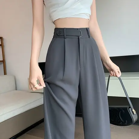灰色西装裤女春夏薄款高腰宽松垂感冰丝小个子直筒休闲阔腿拖地裤图片