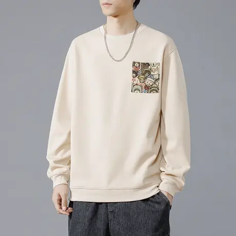 圆领卫衣男士春秋季2022新款打底衫潮流宽松百搭长袖t恤秋装上衣商品大图