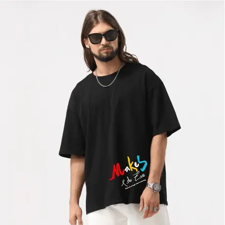 Ohlyah美潮夏季彩色字母男女款短袖T恤高街复古重磅纯棉肥佬半袖图片