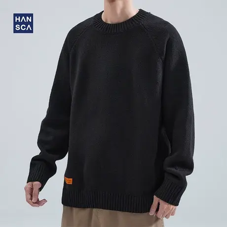 hansca针织毛衣男冬季加厚潮牌宽松加肥加大休闲保暖打底衫上衣男商品大图