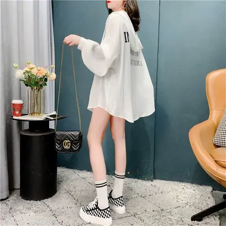 白色连帽防晒衬衫女夏季2022新款宽松百搭薄款长袖防晒衣外套上衣商品大图