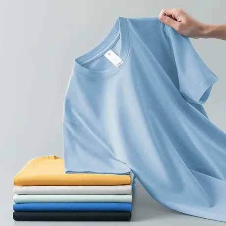 重磅纯棉短袖t恤男女宽松上衣服潮流夏季纯色全棉半袖圆领体恤衫商品大图