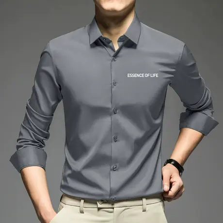 休闲衬衫男士长袖高端商务抗皱免烫衬衣轻熟风高级感字母印花寸衫商品大图