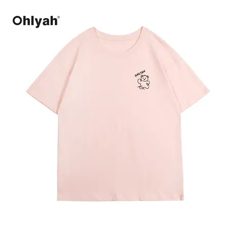 Ohlyah夏新款简约小熊情侣t恤女短袖宽松纯棉ins潮牌chic班服定制图片